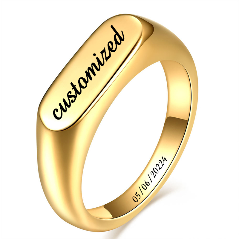 Mens Signet Ring - 男性と女性のためのカスタマイズ可能なステンレス鋼の署名リング,幅4mmのリング,ミニマリスト,トレンディ,結婚式,カップル,ジュエリーギフト,トレンディ