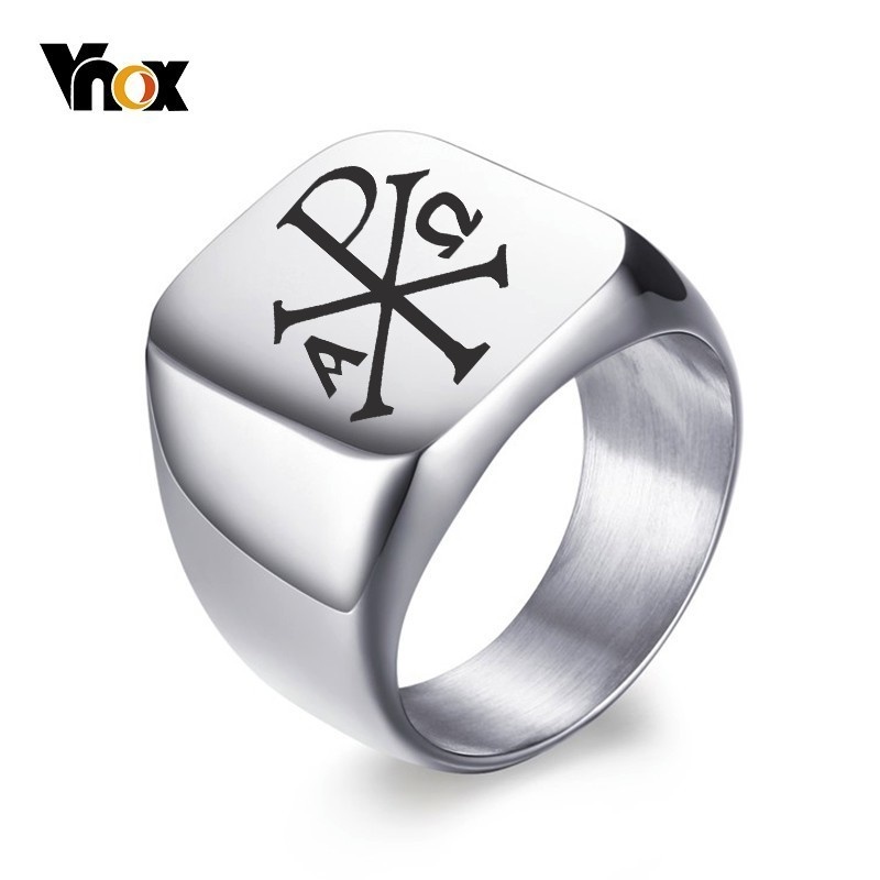 Mens Signet Ring - Vnox無料パーソナライズスタンプリング男性のための18ミリメートルステンレススチールシグネットリングバンド友愛リング紳士と操作カスタムギフトのため彼