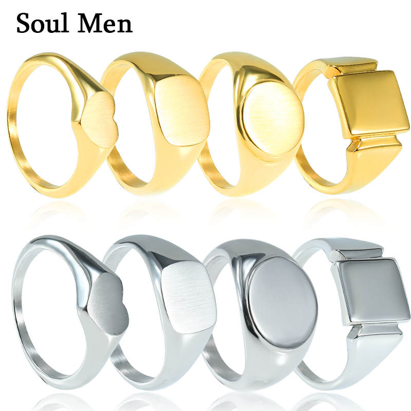 Mens Signet Ring - 男性のための魂の形をしたチタンスチールリング,ミラーリング付きの小さな石畳,シンプルな幾何学的形状