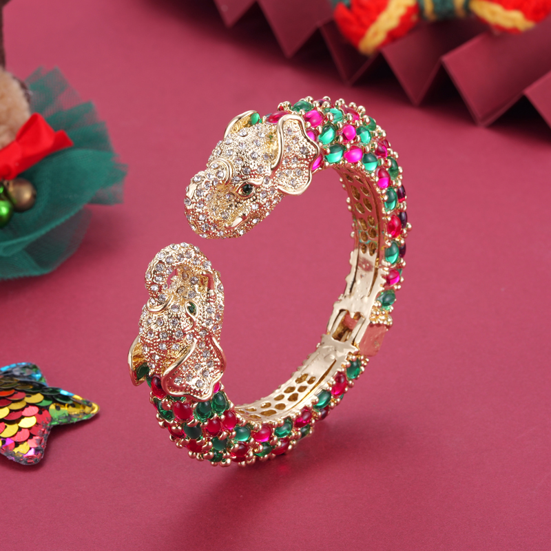 Paradise Jewelry & Watches Llc Miami - フラットパラダイス-カラフルな2頭象樹脂ブレスレット、女性用、クリスタル動物ジュエリー、金メッキカフブレスレット、11199