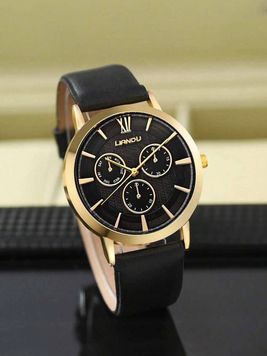 Jewelry For Watches - LIANDU LIANDU 1セット メンズファッションカジュアルクォーツラウンドダイヤル腕時計とライオンヘッドビーズブレスレットジュエリーセット、普段使いに最適