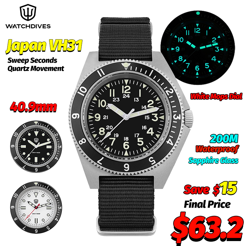 Jewelry For Watches - Watchdives WD1972 クォーツ時計サファイア夜光メンズ腕時計 VH31 スイープ秒ムーブメント 20Bar