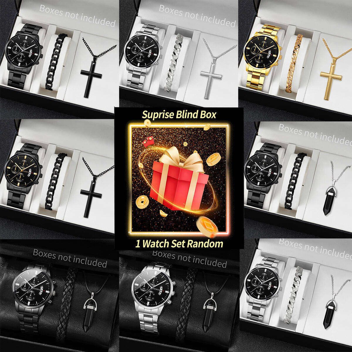 Jewelry For Watches - サプライズミステリーウォッチブラインドボックス-3個/セットファッションメンズカレンダークォーツ時計ジュエリーセットReloj Hombre（箱なし）