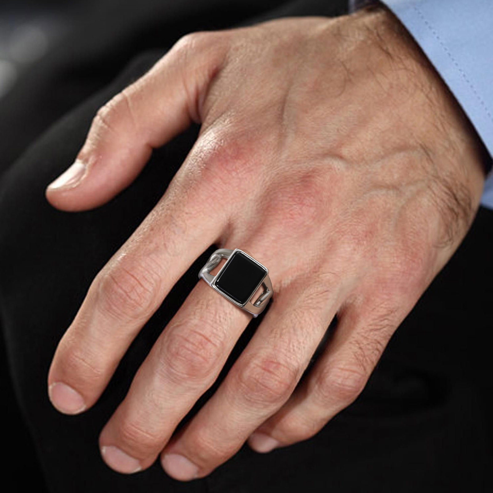 男性用の正方形と黒の石の記章,防水ステンレス鋼のチェーン,フ - Mens Signet Ring のレビューと価格
