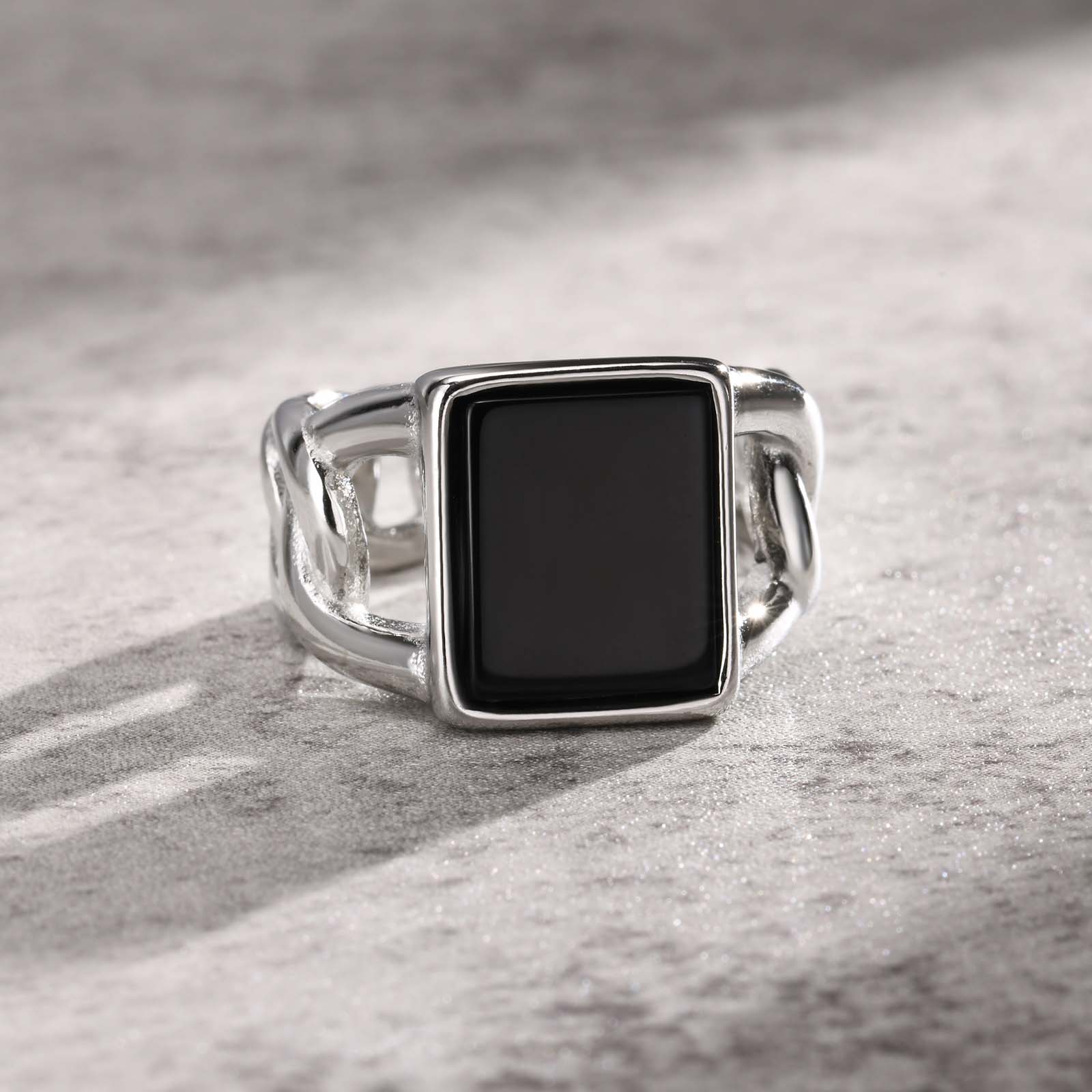 男性用の正方形と黒の石の記章,防水ステンレス鋼のチェーン,フ - Mens Signet Ring のレビューと価格