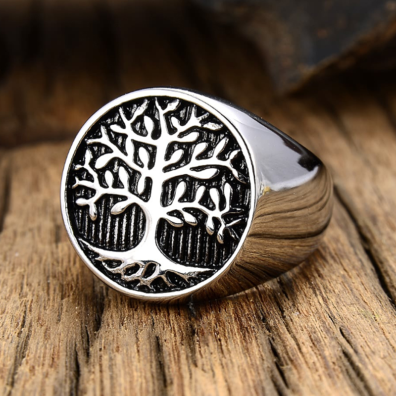 男性用のクラシックツリー,ゴールド/シルバーカラーのステンレ - Mens Signet Ring のレビューと価格