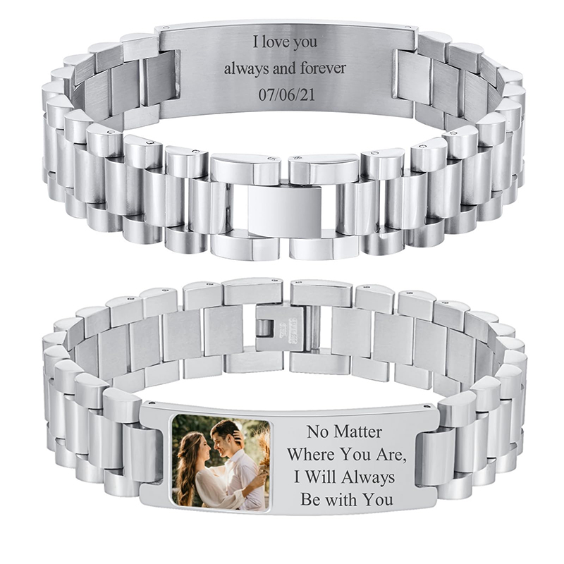 カスタム画像テキストブレスレット時計バンドステンレス鋼リンク - Jewelry Watches For Men のレビューと価格