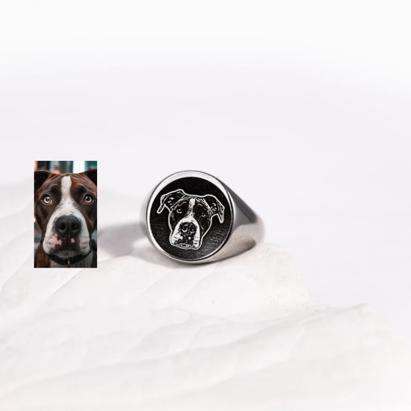 カスタム彫刻写真シグネットリング男性用パーソナライズされたス - Mens Signet Ring のレビューと価格