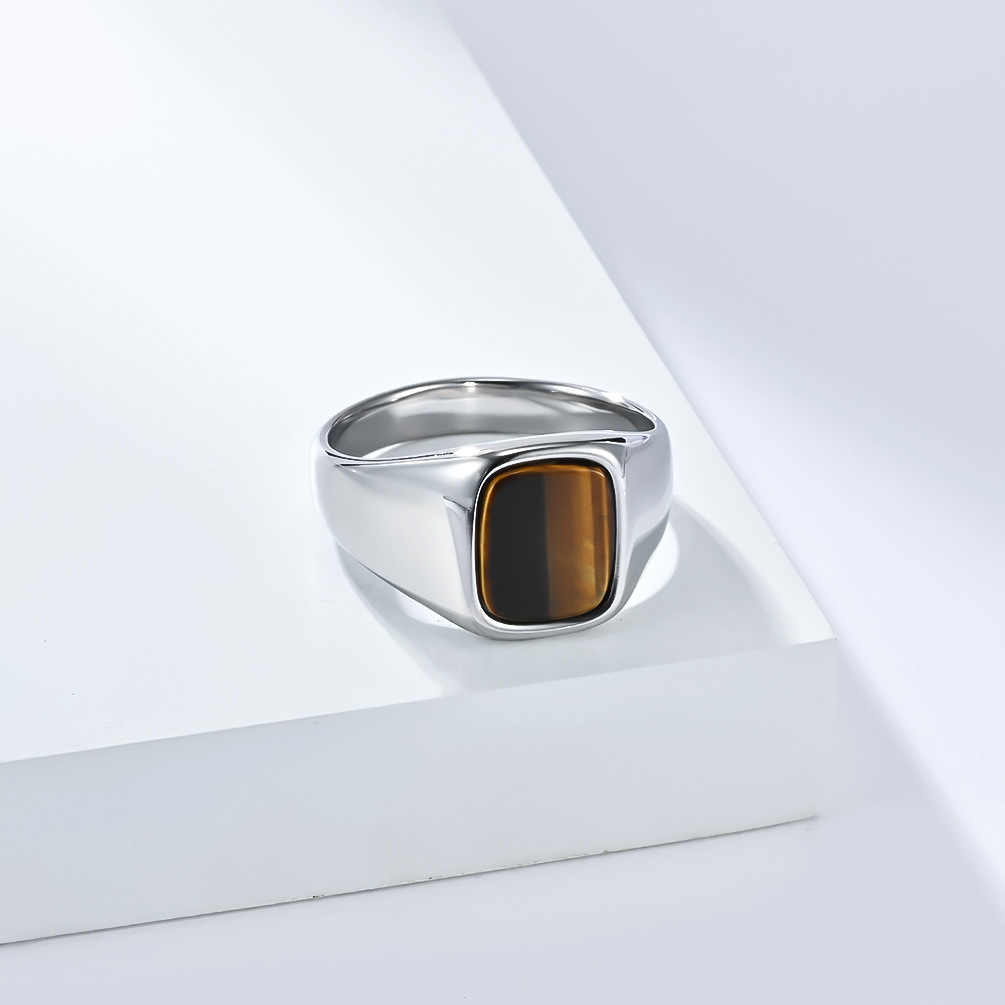 新しいファッションヴィンテージステンレススチールタイガーアイ - Mens Signet Ring のレビューと価格