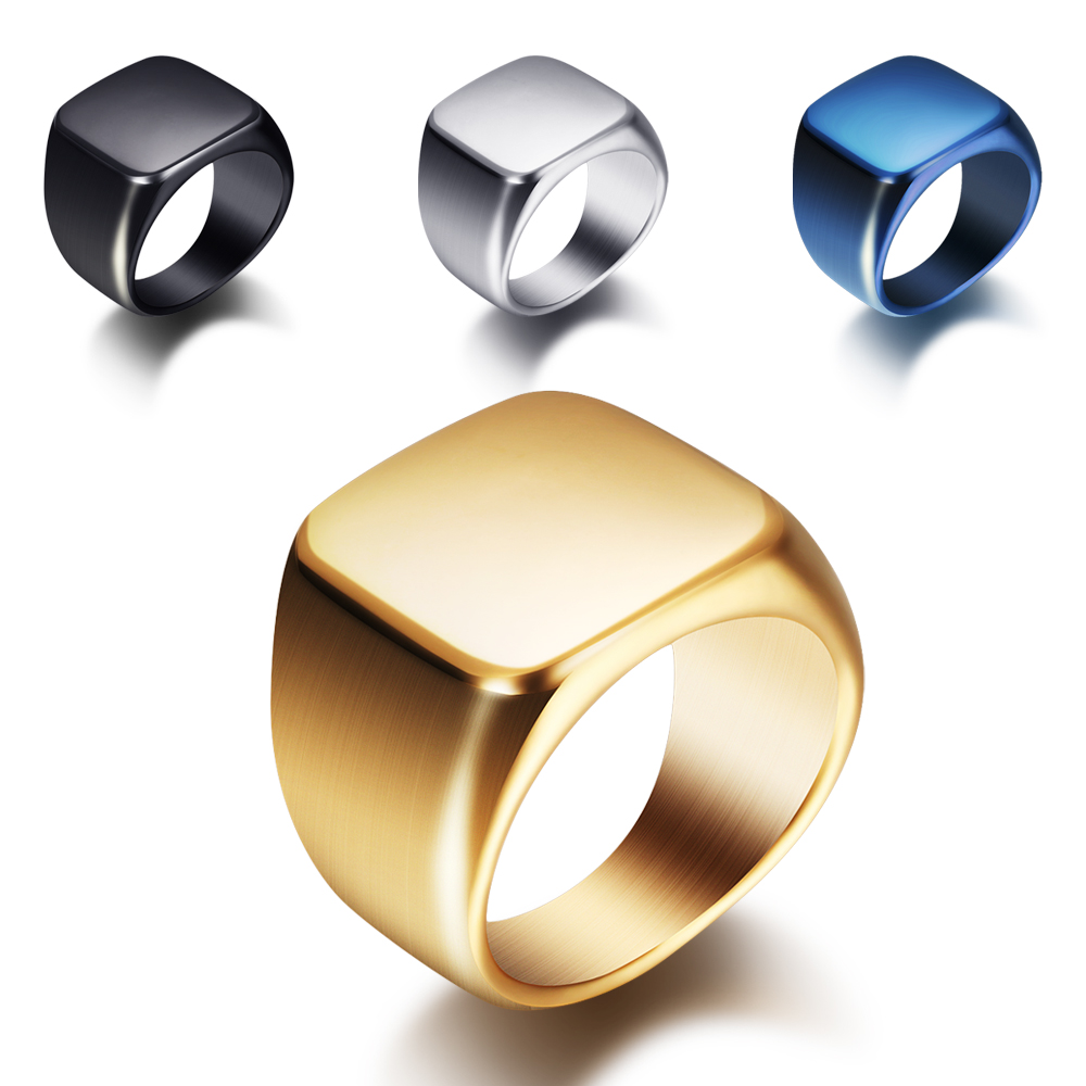 男性用の正方形の大きな幅のサインリング,無料の彫刻,シルバー - Mens Signet Ring のレビューと価格