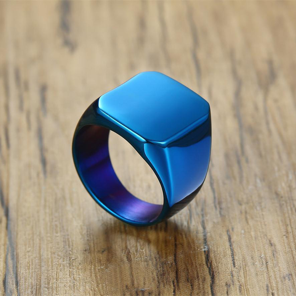男性用の正方形の大きな幅のサインリング,無料の彫刻,シルバー - Mens Signet Ring のレビューと価格