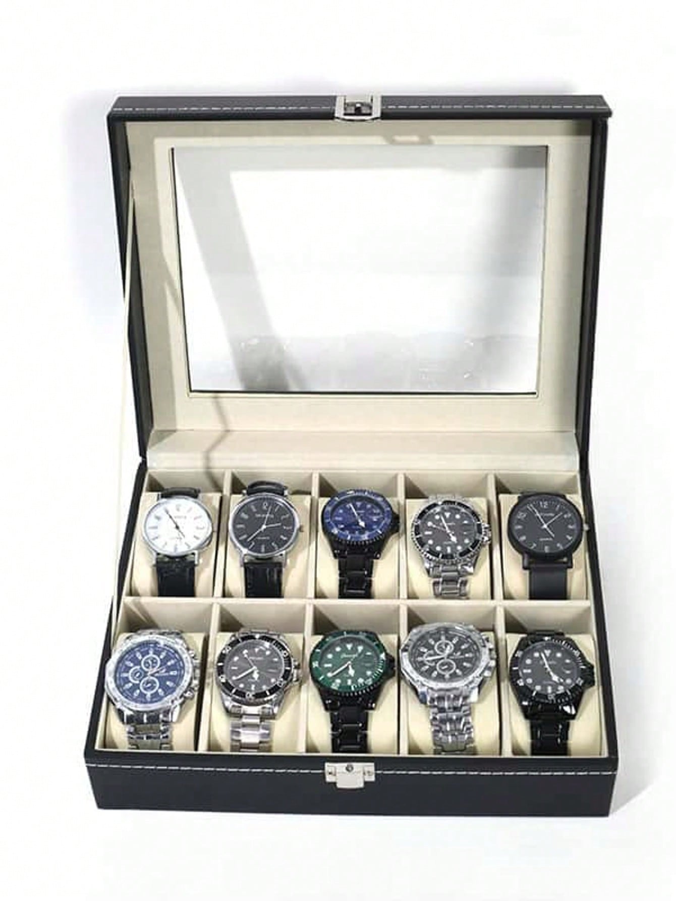 ロック付きレザー時計ボックス、大容量時計ディスプレイケース、 - Jewelry Watches For Men のレビューと価格