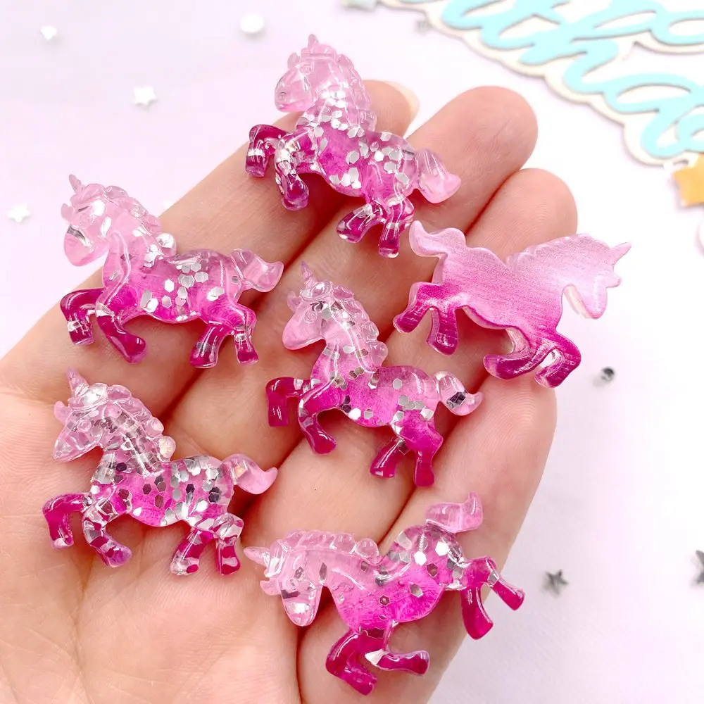 6 個カラフルな樹脂グリッター 3D ユニコーン馬ヒラタライ - Paradise Jewelry & Watches Llc Miami のレビューと価格