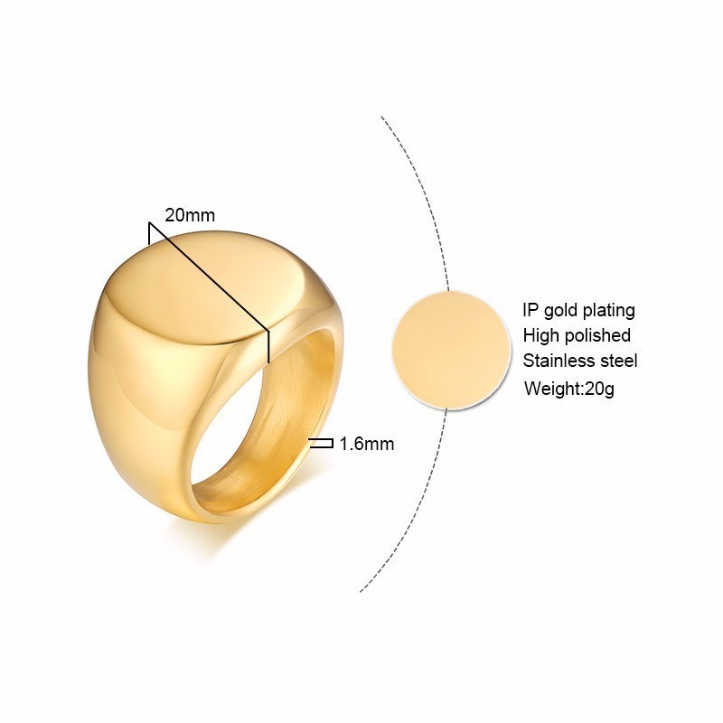 メンズステンレス鋼ラウンドシグネット男性小指バンドステンレス - Mens Signet Ring のレビューと価格