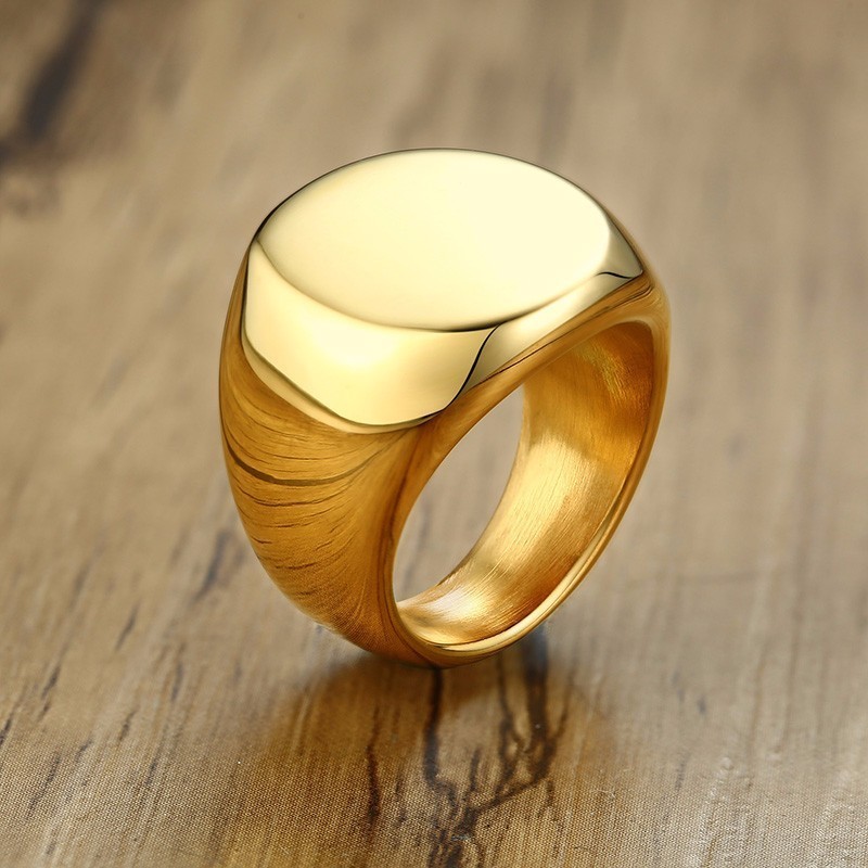 メンズステンレス鋼ラウンドシグネット男性小指バンドステンレス - Mens Signet Ring のレビューと価格