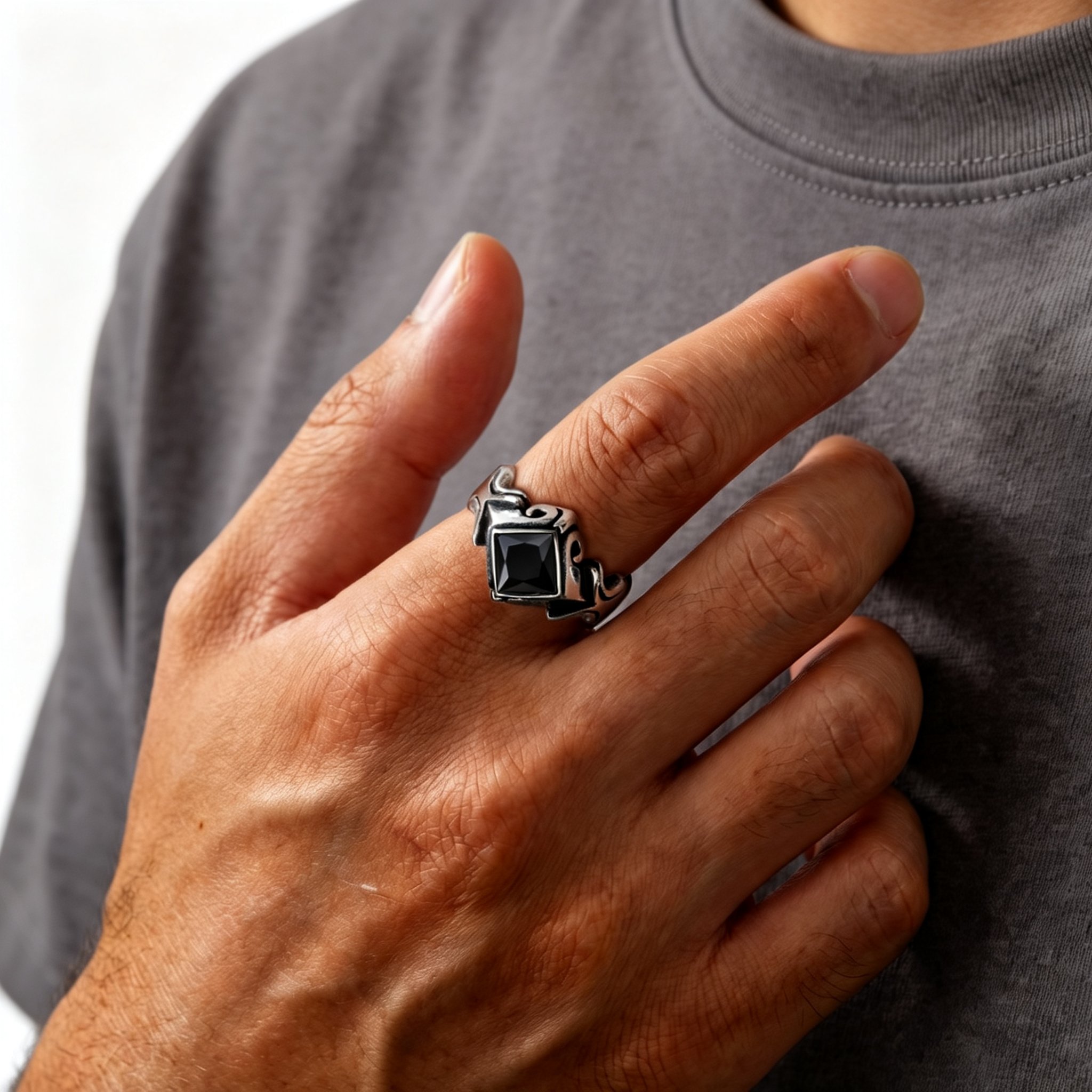 ヴィンテージブラックジルコンリング、男性用、女性用、ステンレ - Mens Signet Ring のレビューと価格