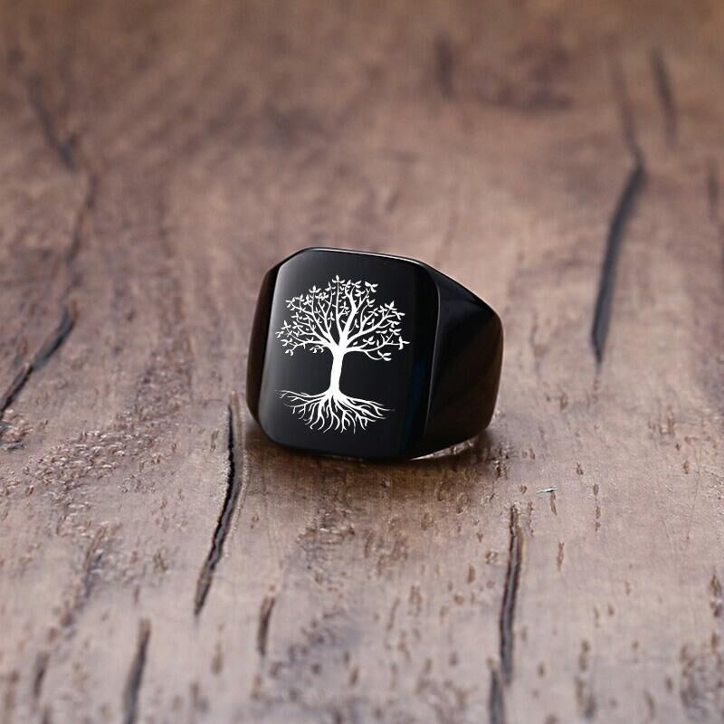 Vnox-男性用の生命の木が付いたパンクロックリング,パーソ - Mens Signet Ring のレビューと価格