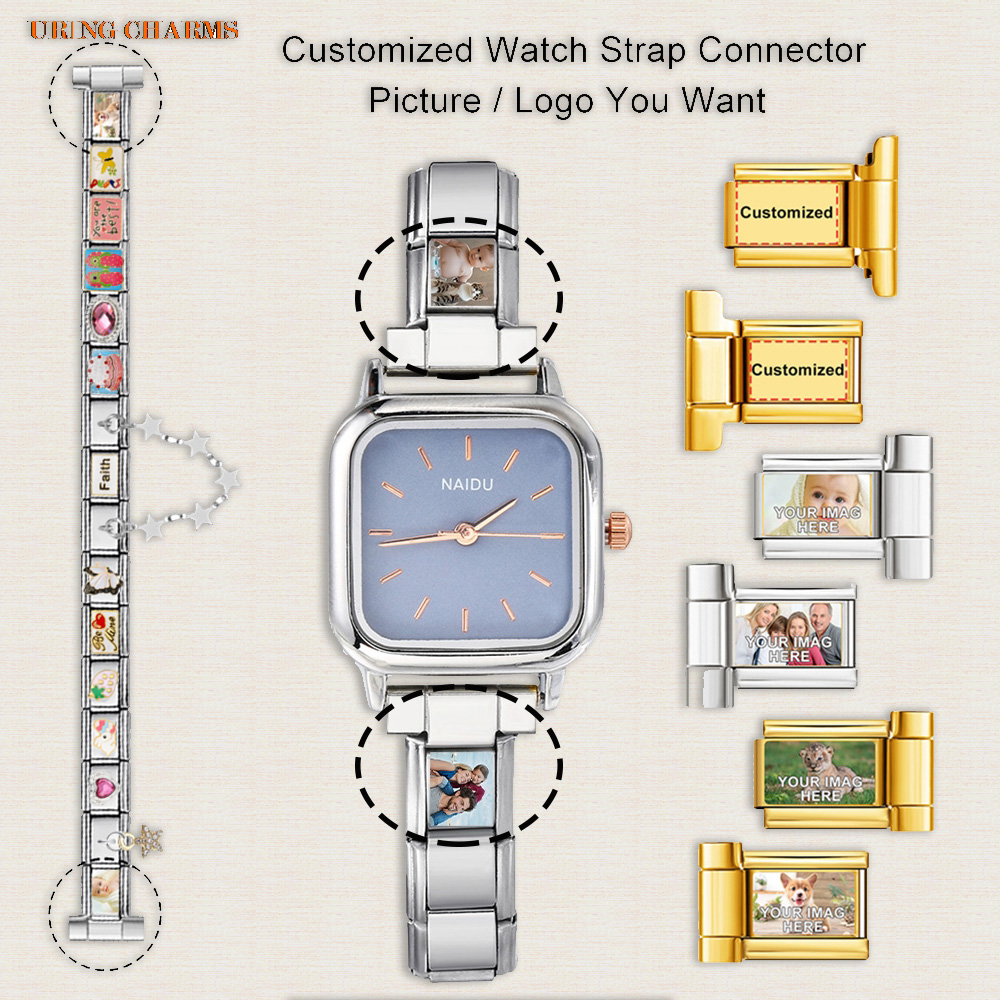 1ペアの写真ロゴ入りカスタムウォッチストラップコネクター、9 - Jewelry Watches For Men のレビューと価格
