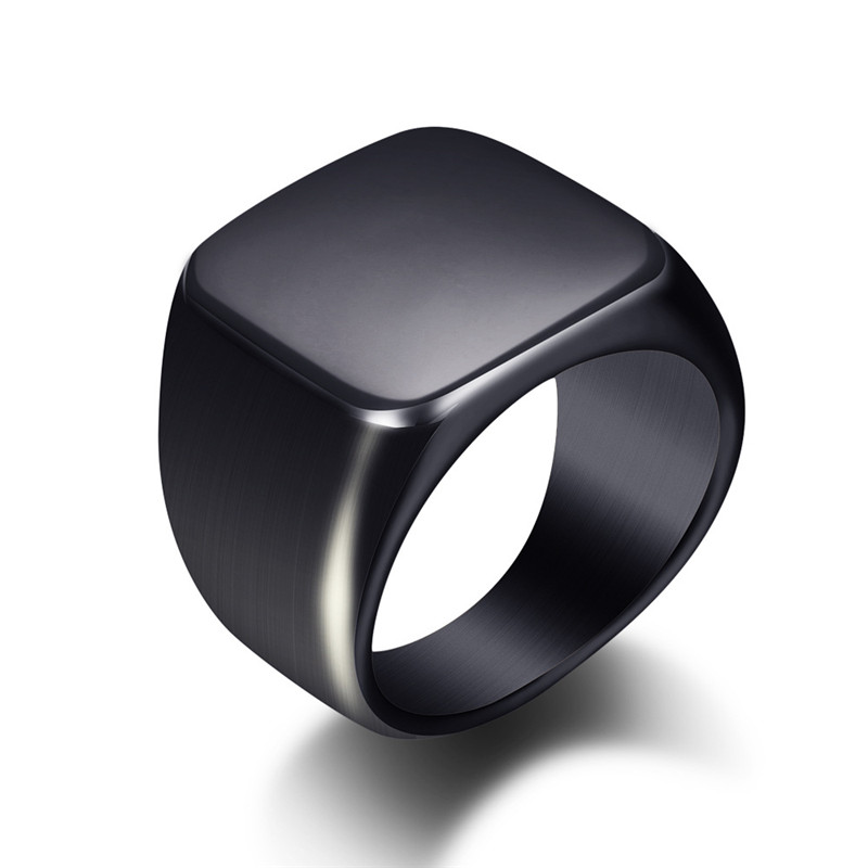 男性用の滑らかなステンレス鋼のリング,光沢のあるサイン,正方 - Mens Signet Ring のレビューと価格