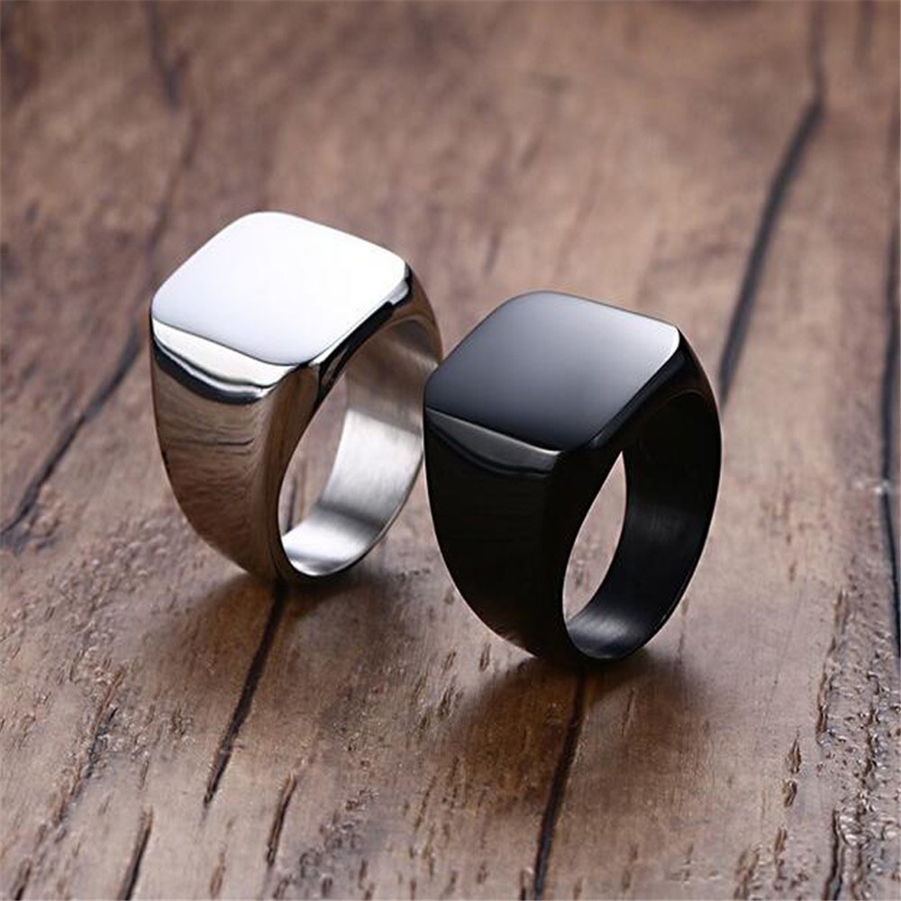 男性用の滑らかなステンレス鋼のリング,光沢のあるサイン,正方 - Mens Signet Ring のレビューと価格