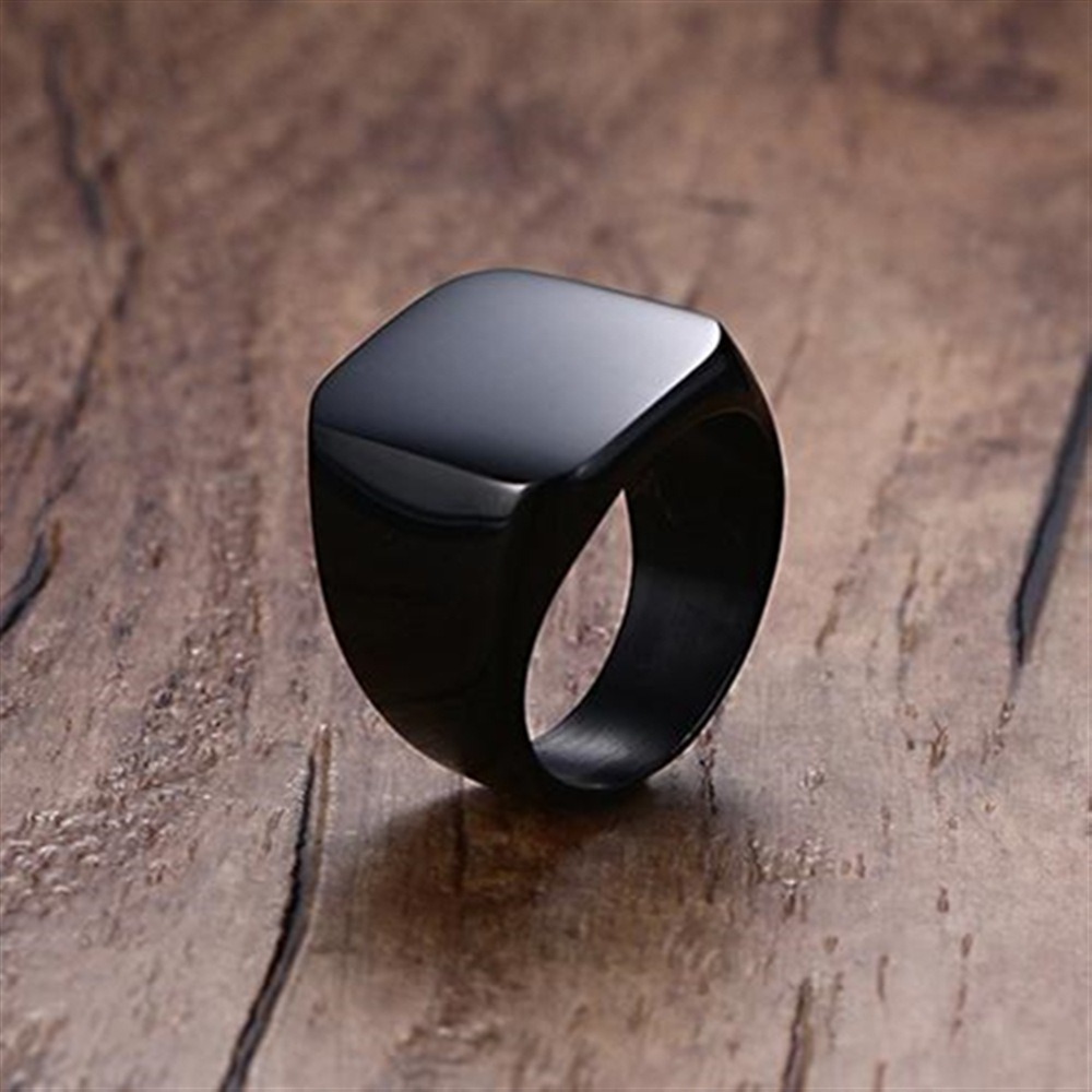 男性用の滑らかなステンレス鋼のリング,光沢のあるサイン,正方 - Mens Signet Ring のレビューと価格