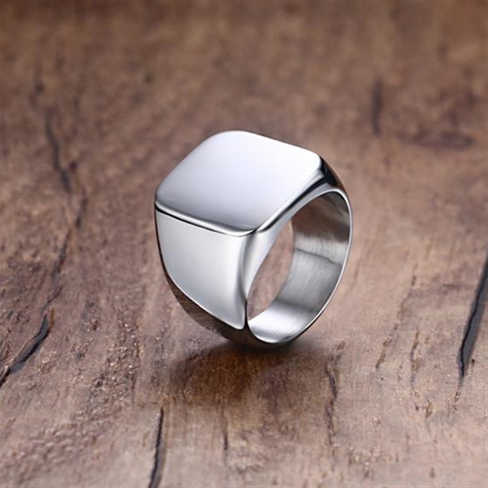 男性用の滑らかなステンレス鋼のリング,光沢のあるサイン,正方 - Mens Signet Ring のレビューと価格